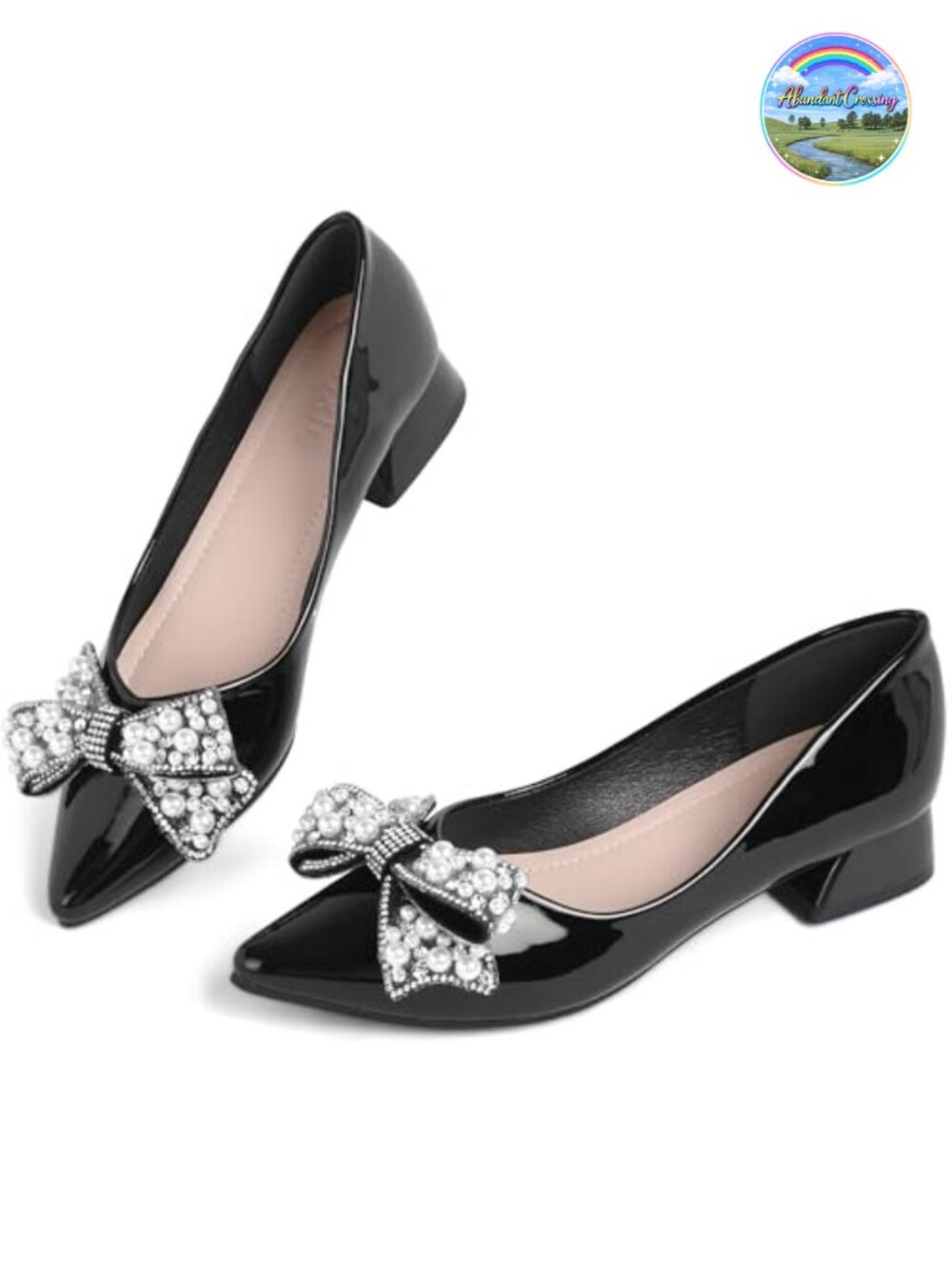 Women's Pointed Toe Pumps Low Chunky Block Heel Faux Leather Dress Shoes